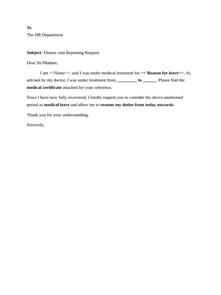 02.fitness Cum Rejoining Letter Format 2 | PDF
