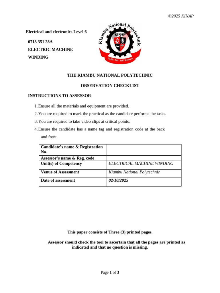 Motor Winding Checklist 1 | PDF | Mechanical Engineering | Electricity