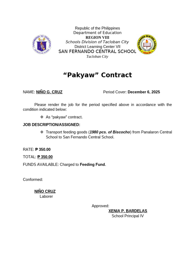 Pakyaw Feeding Contract | PDF