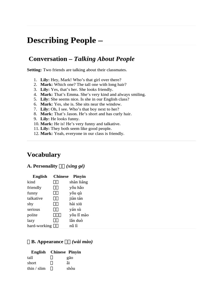Describing People | PDF