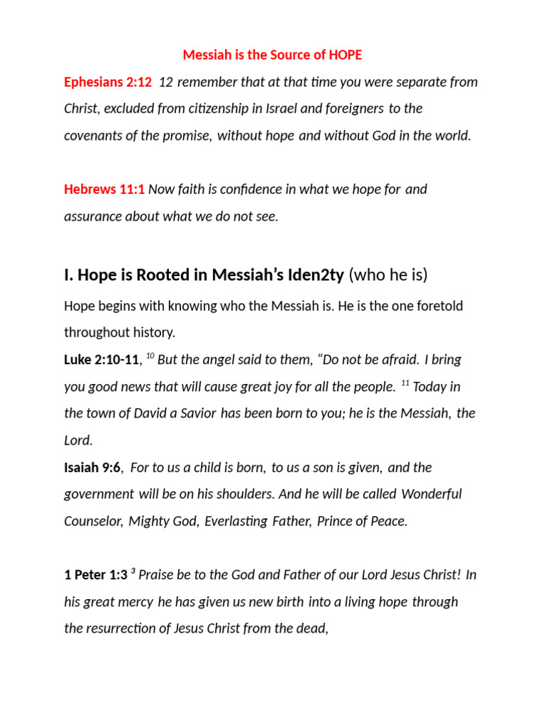 Messiah Is The Source of HOPE | PDF | Jesus | Religious Belief And Doctrine