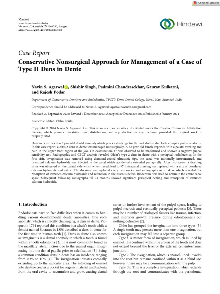 Case Reports in Dentistry - 2024 - Agarwal - Conservative Nonsurgical ...