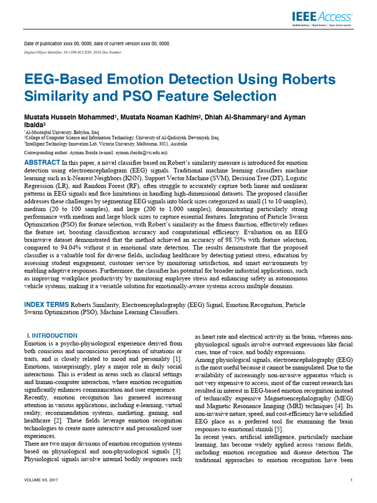 EEG-Based Emotion Detection Using Roberts Similari | PDF ...