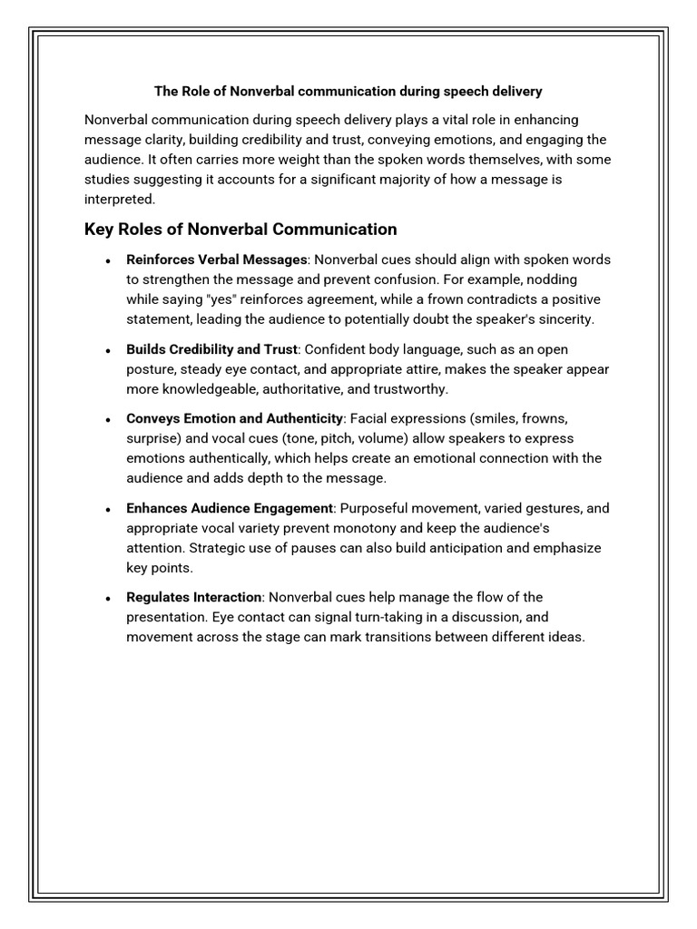 The Role of Nonverbal Communication During Speech Delivery | PDF ...