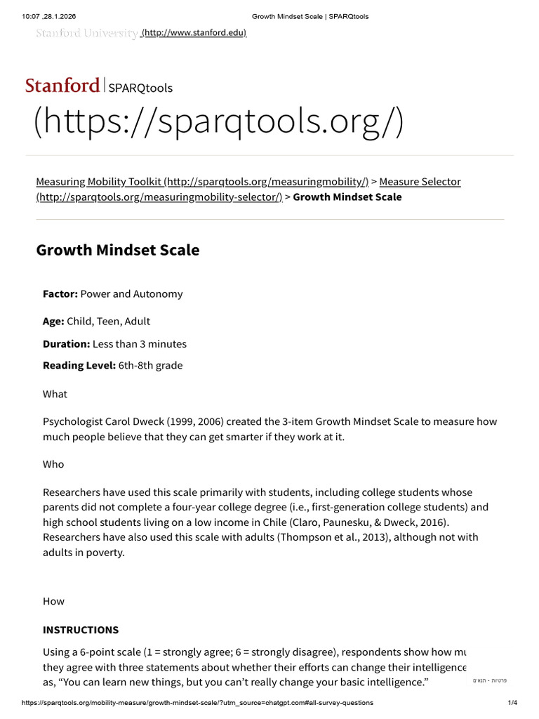 Growth Mindset Scale - SPARQtools | PDF | Mindset | Psychology