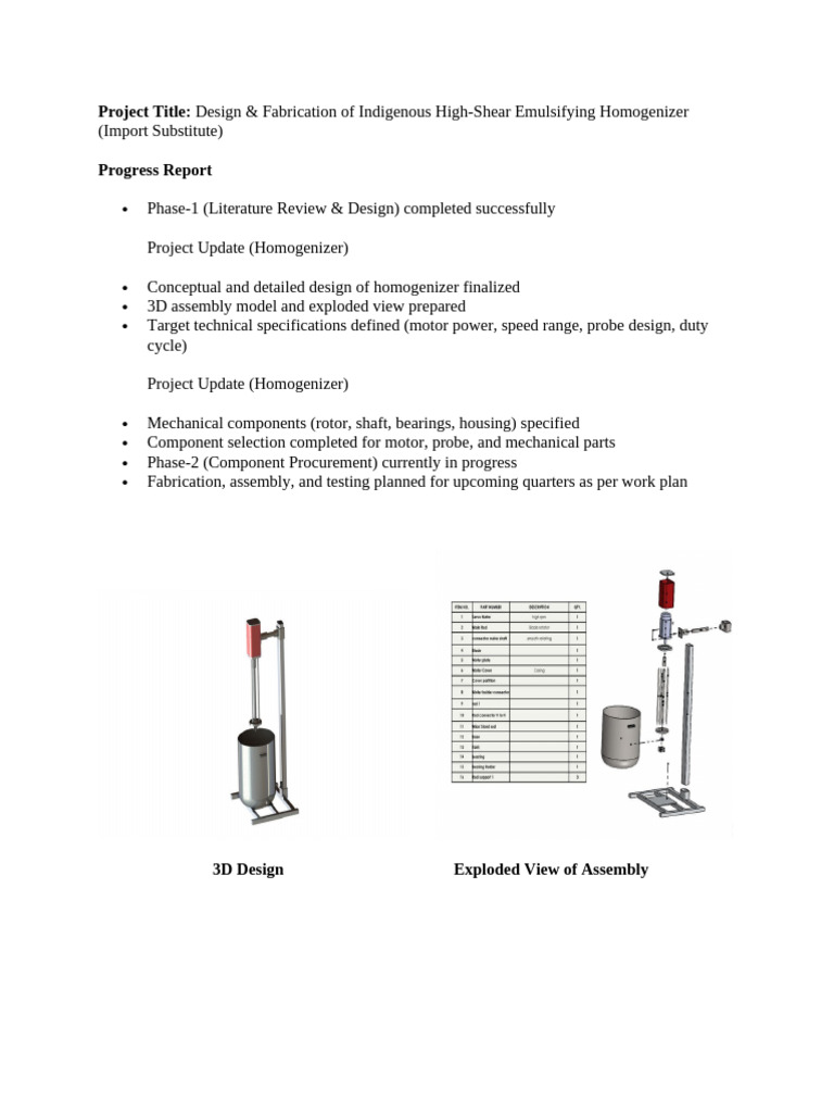 Progress Report (Homogenizer) | PDF