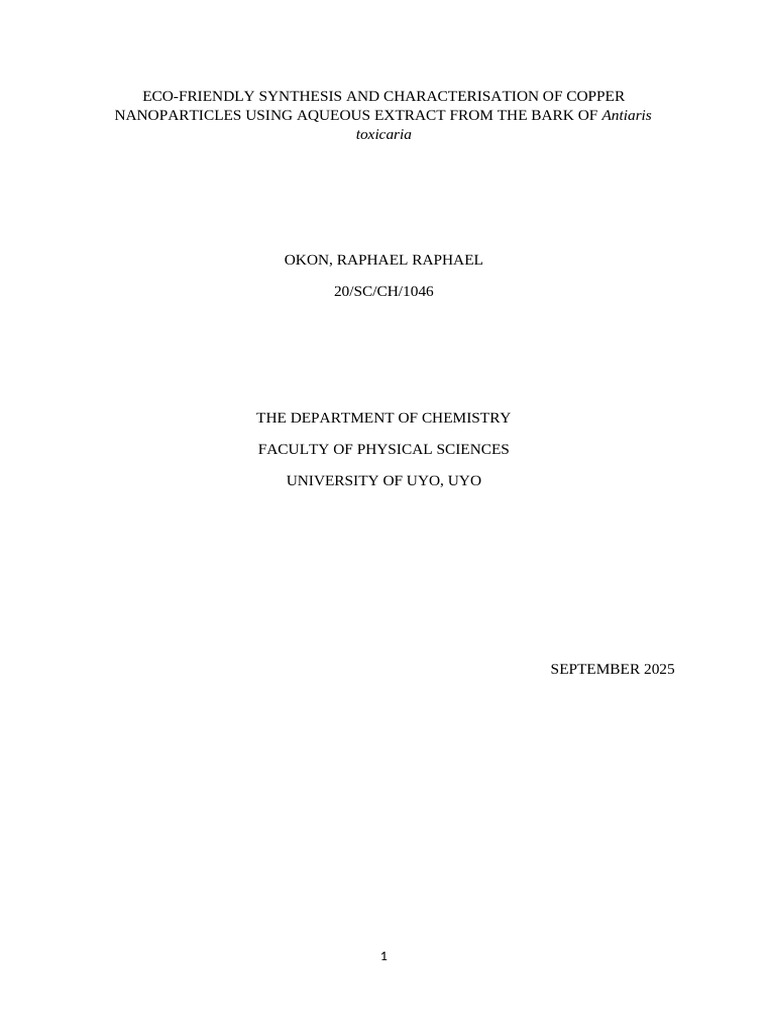 Raphael Raphael Okon Project Work | PDF | Nanoparticle | Zinc Oxide
