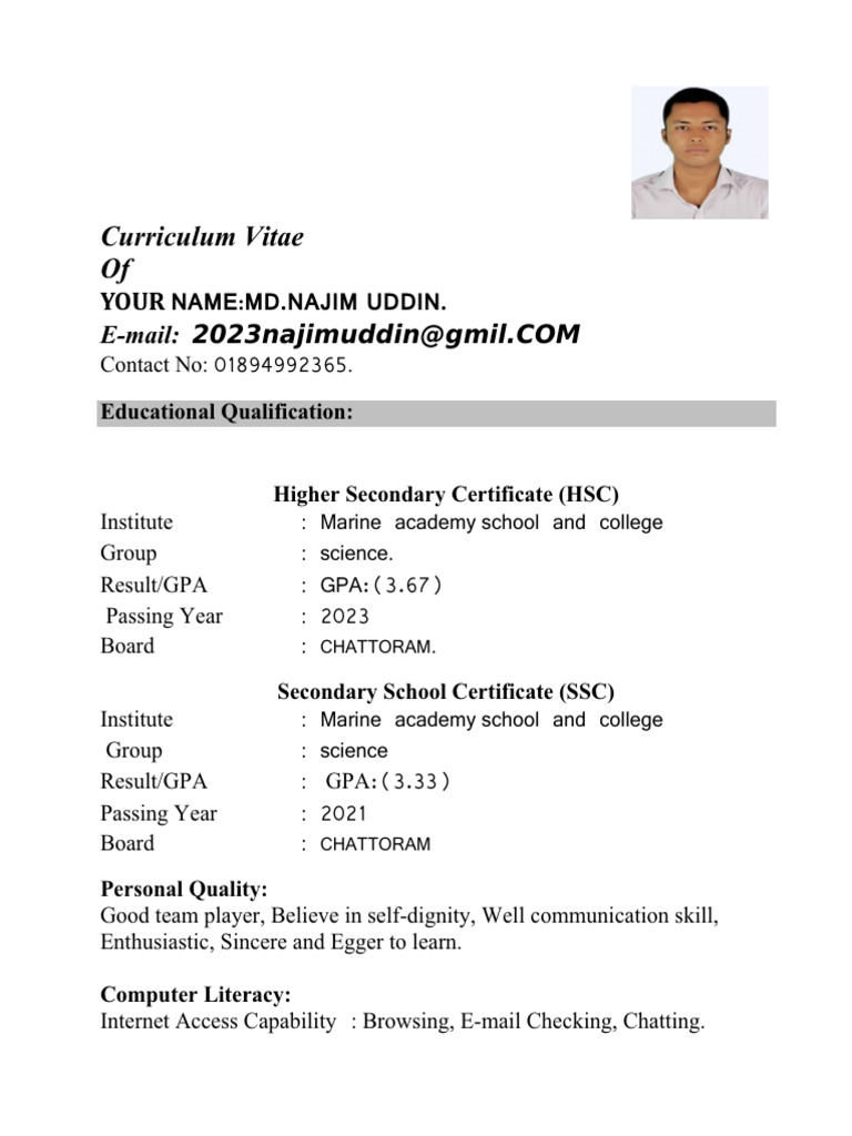 MY CV Format | PDF