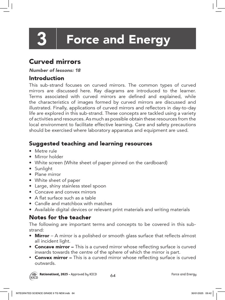 Integrated Science Grade 9 TG New 3.1 | PDF | Mirror | Optics
