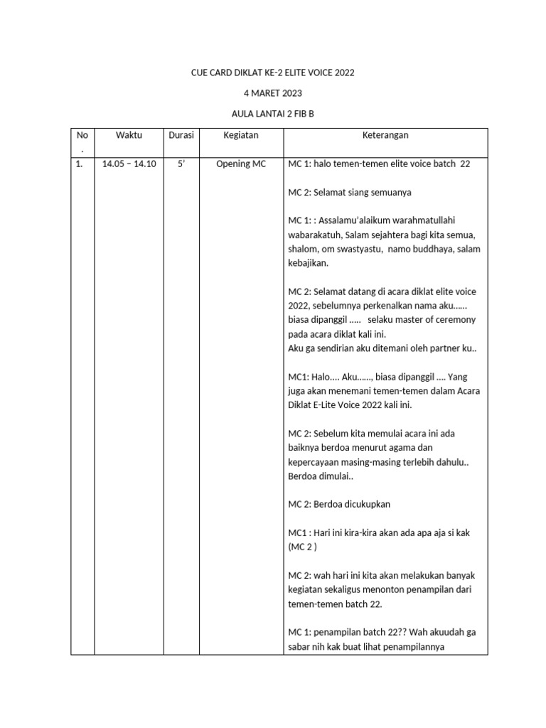 Rundown Diklat Ke 2 | PDF