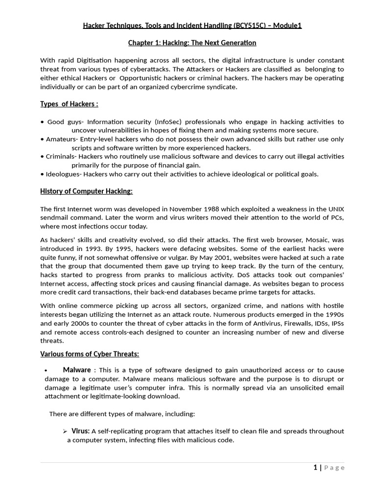 Hacker Techniques Chapter1 | PDF | Malware | Security
