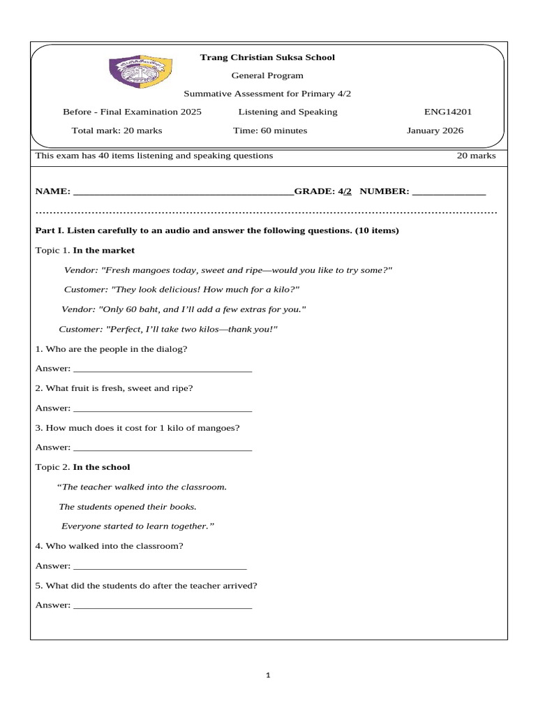 P4 Exam Listening and Speaking | PDF