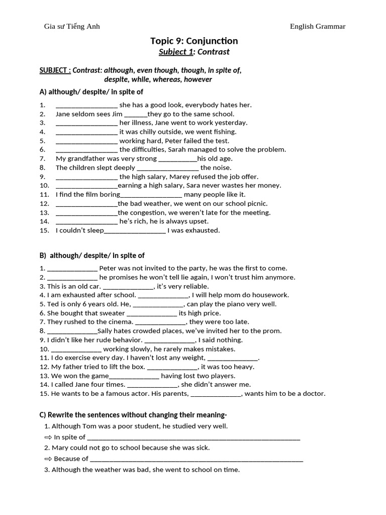 Although - in Spite of - Despite.... | PDF
