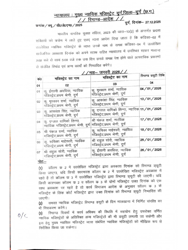 Remand Duty January 2026 | PDF