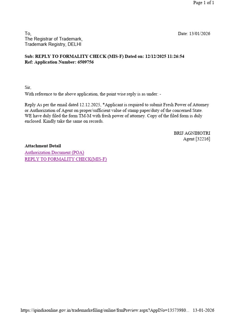 Acknowledgement of Filing Reply To Formality Check Fail | PDF