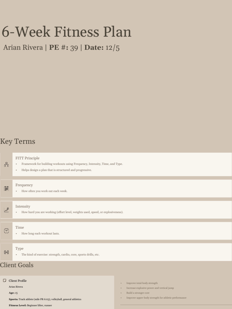 Arians 6-Week Fitness Plan | PDF | Strength Training | Sports Science