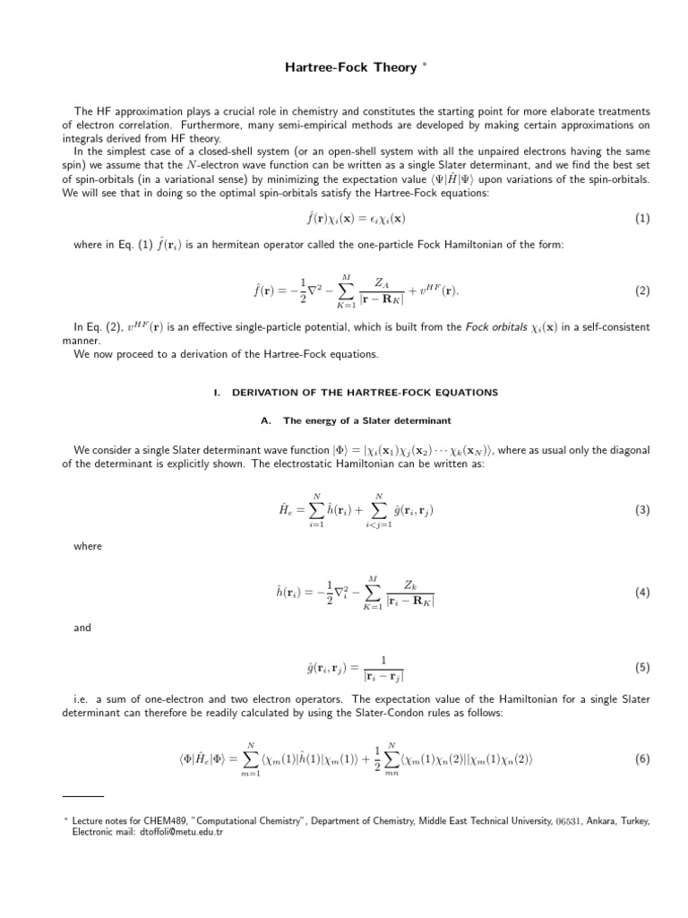 Hartree-Fock Theory Explained | PDF | Teaching Methods & Materials ...