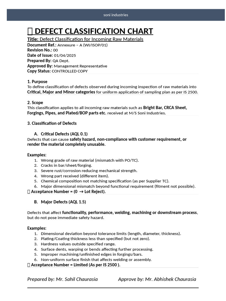 Defect Classification For Incoming Raw Materials | PDF | Forging | Pipe ...