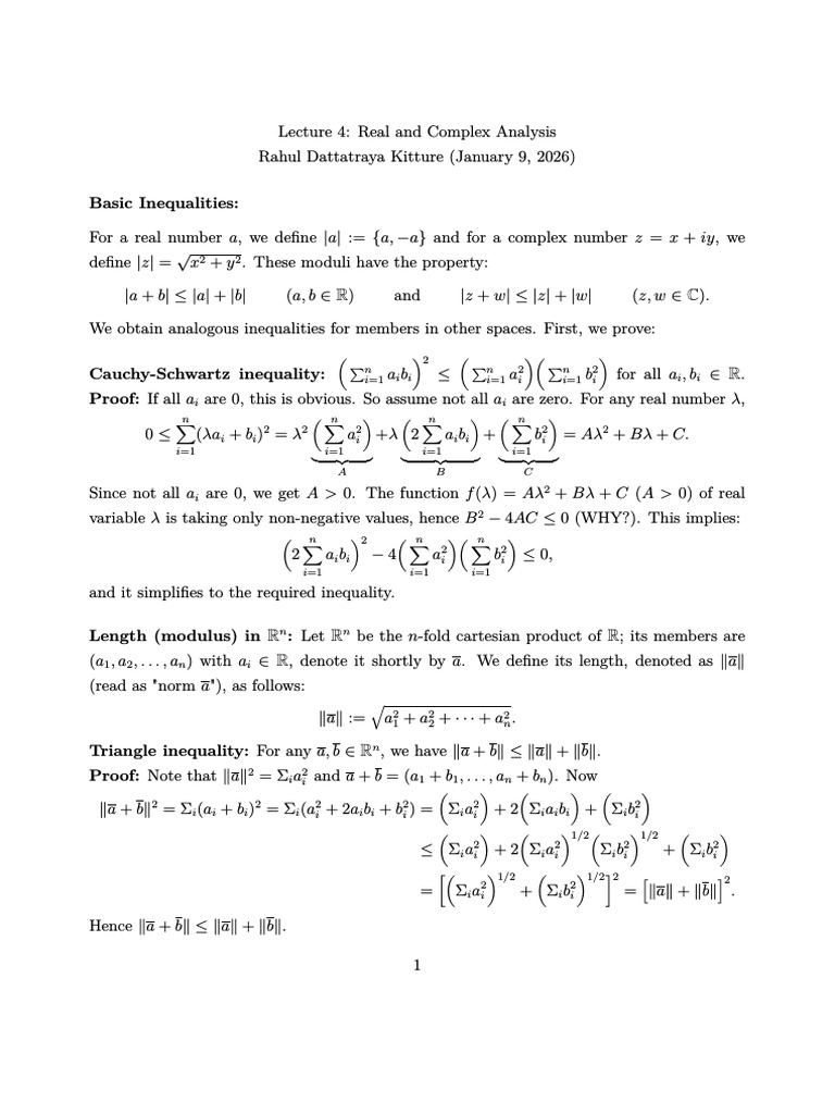 Lecture 4 Real and Complex | PDF | Norm (Mathematics) | Complex Number