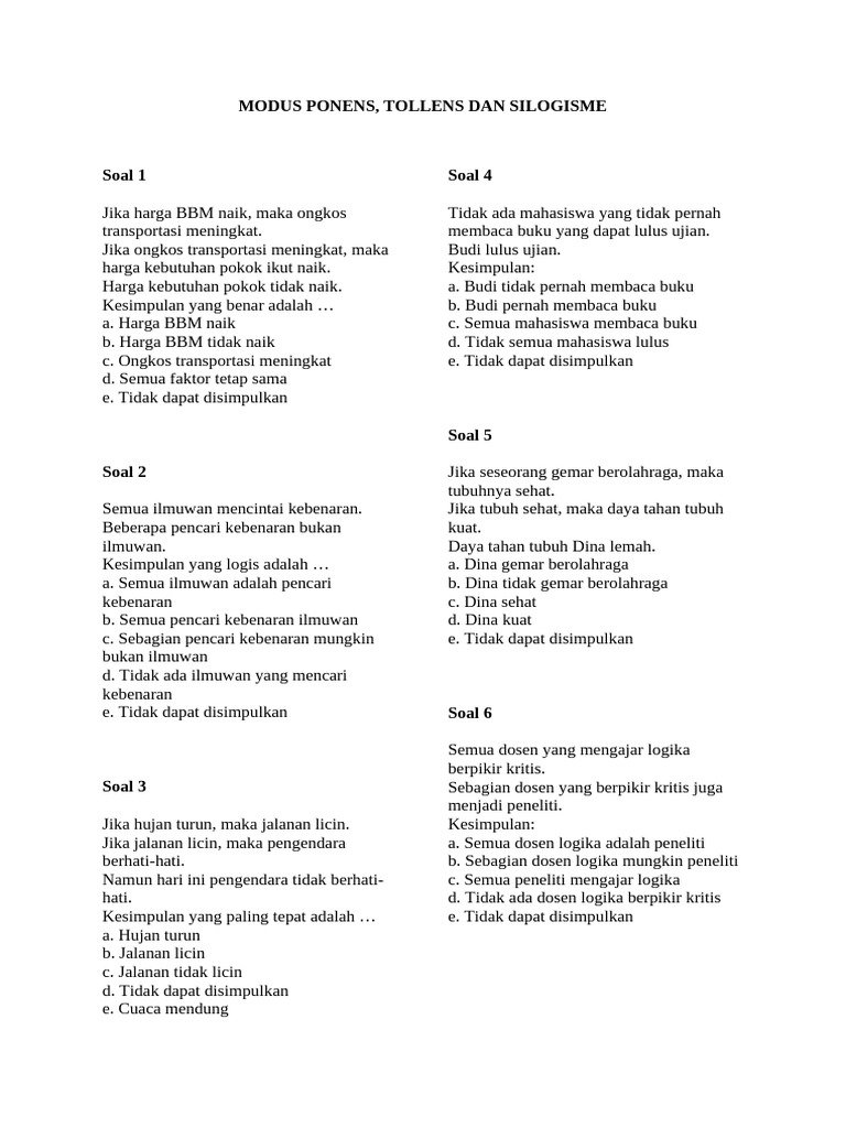 Modus Ponens, Tollens Dan Silogisme | PDF