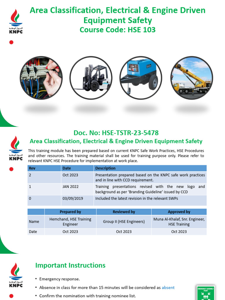 HSE-103 Area Classification and Electrical Safety | PDF