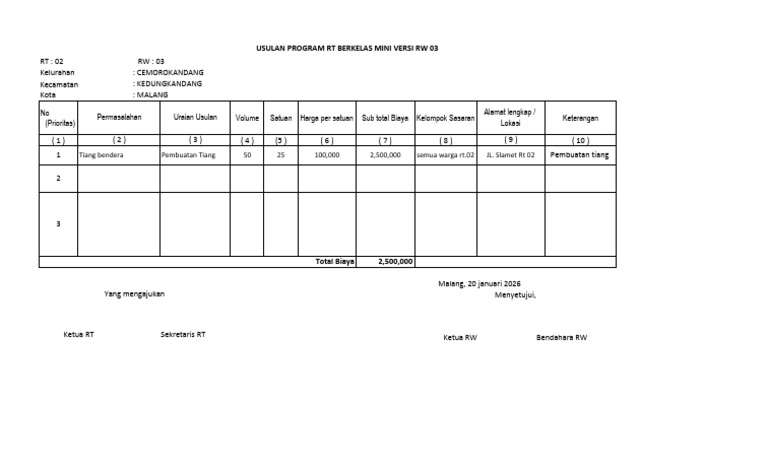 Form RT Berkelas Mini | PDF