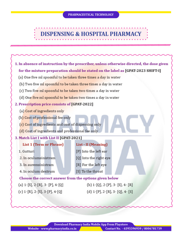 Dispensing & Hospital Pharmacy | PDF | Medical Prescription | Pharmacology