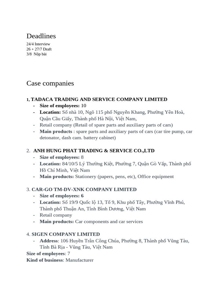 (Procurement - SGS - G9 - Paris) Case Companies & List of Interview ...