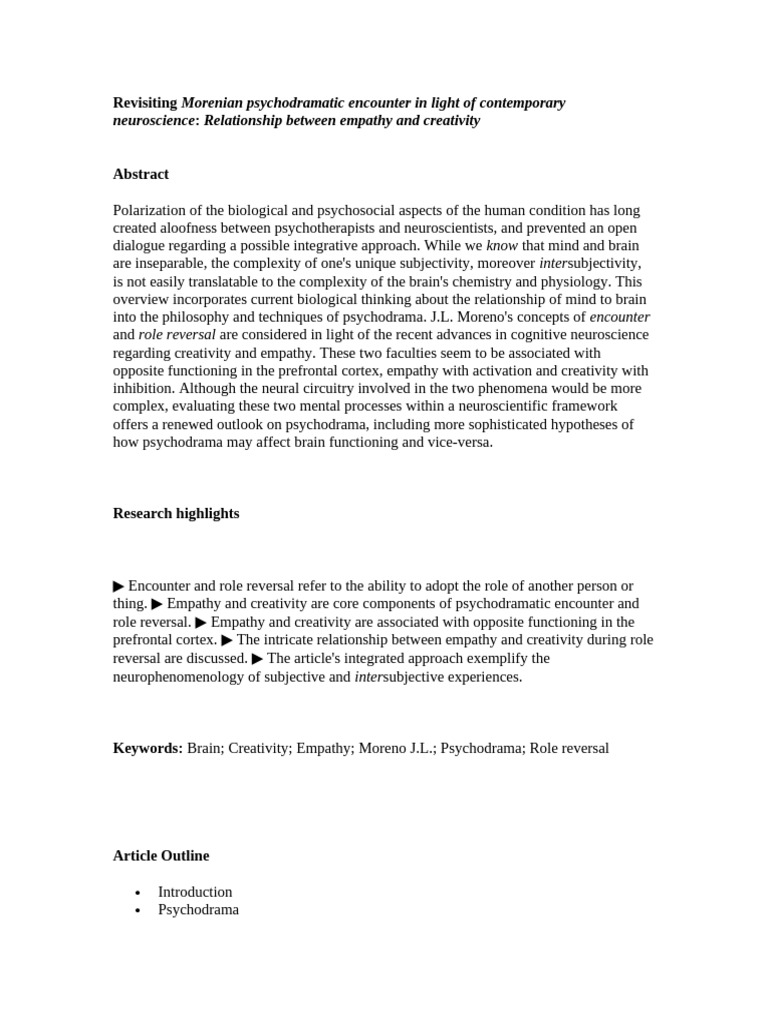 Revisiting Morenian psychodramatic encounter in light of contemporary ...
