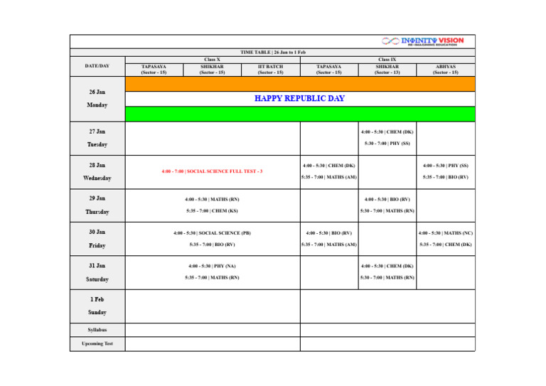 Time Table_26 Jan to 1 Feb | PDF