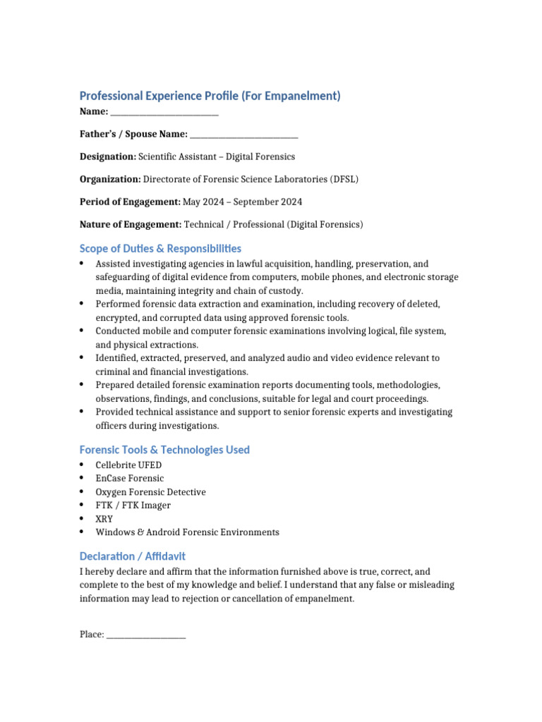 ED IT Police Empanelment Professional Profile | PDF