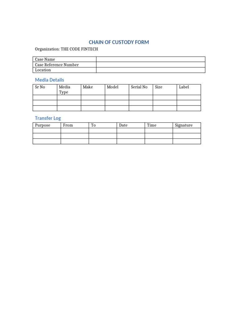 The Code Fintech Chain of Custody Table | PDF