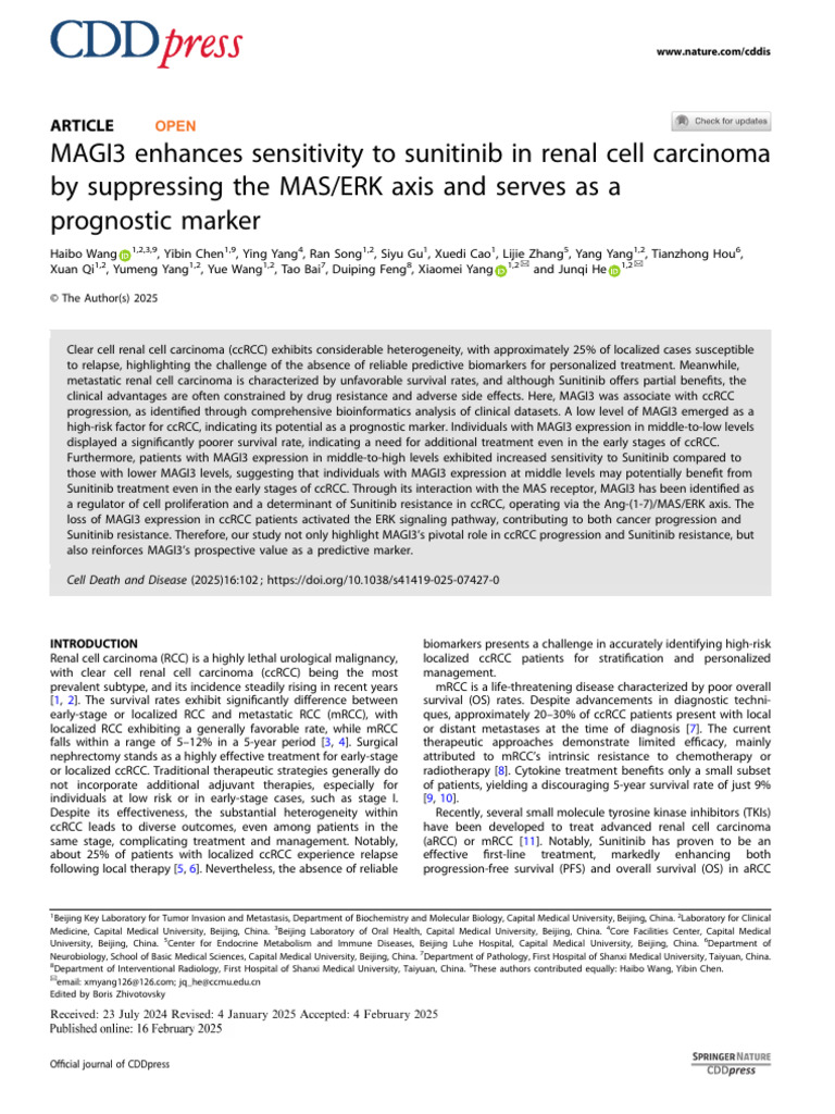 MAGI3 Enhances Sensitivity To Sunitinib in Renal Cell Carcinoma by ...