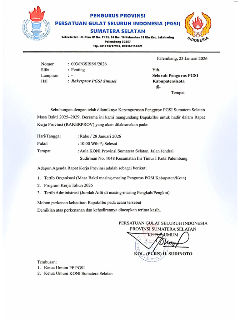Undangan Rakerprov PGSI Kabupaten Kota | PDF