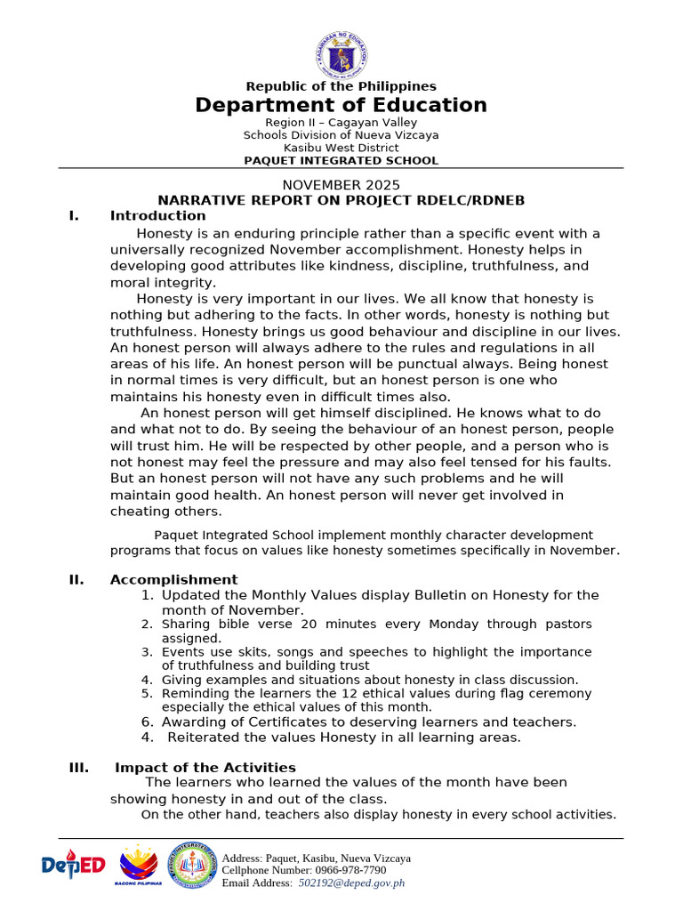 Rdelc-Accomplishment Report - November | PDF | Learning