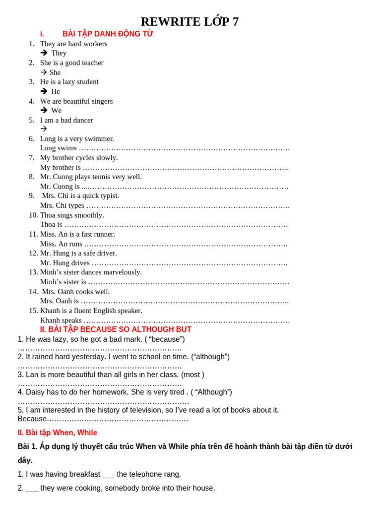 Rewrite HK1 Ôn Thi L P 7 | PDF