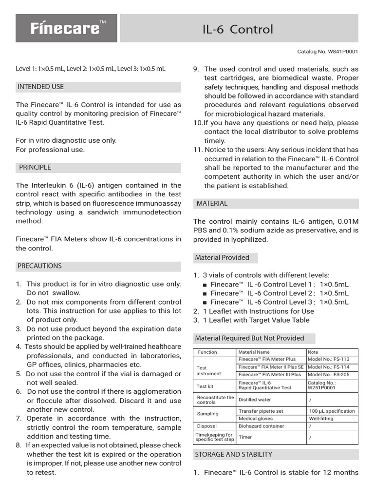 Appendix 09 Device Instructions For Use of IL-6 Control IFU-W841 (1 ...