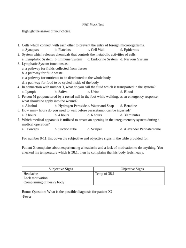 NAT Mock Test | PDF