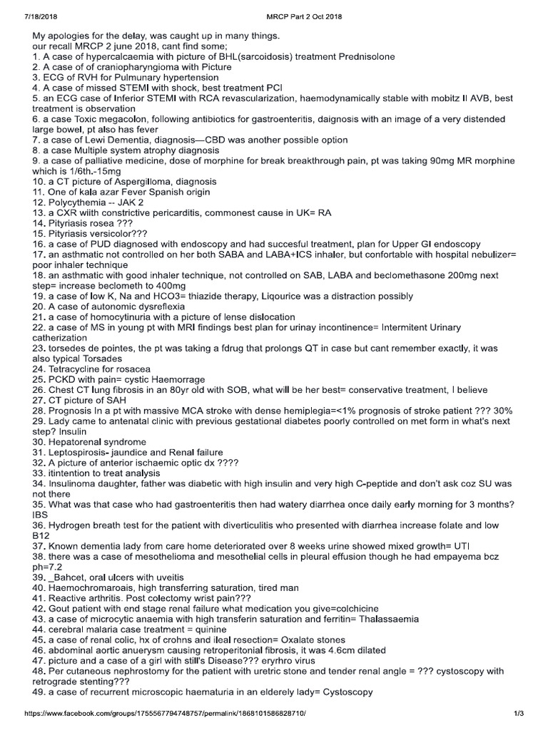 MRCP Part 2 Jun 2018 | PDF