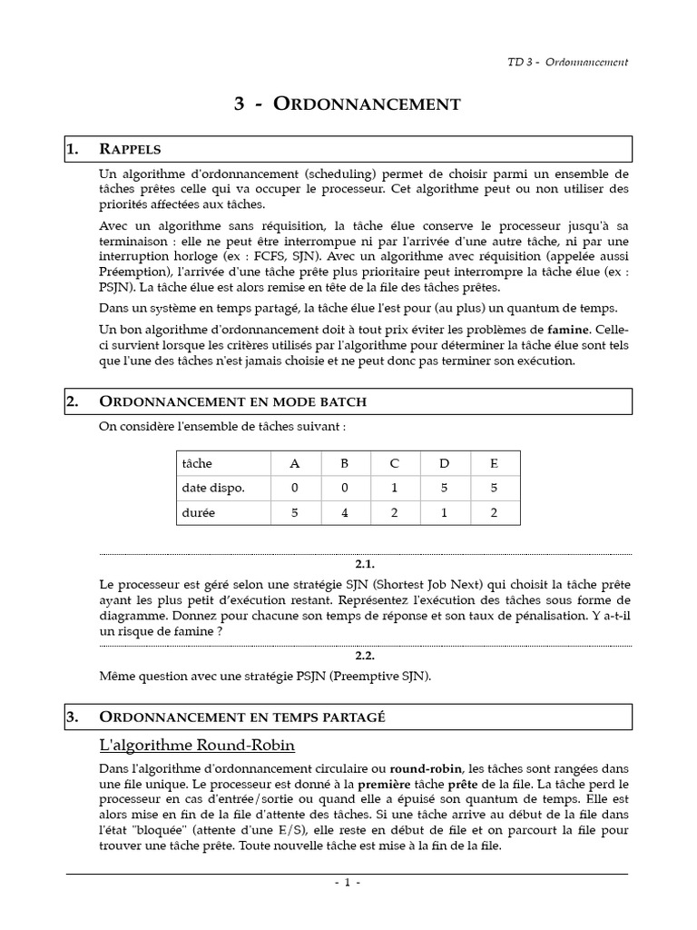 td3 Ordonnancement | PDF | Entrée/Sortie | Ordonnancement dans les ...