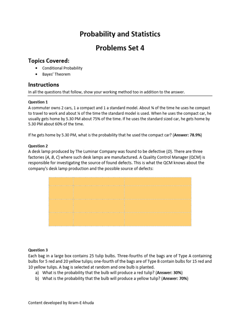 Probability and Statistics-Problems Set 4 | PDF | Sensitivity And ...