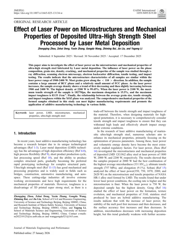 Effect of Laser Power On Microstructures and Mechanical Properties of ...