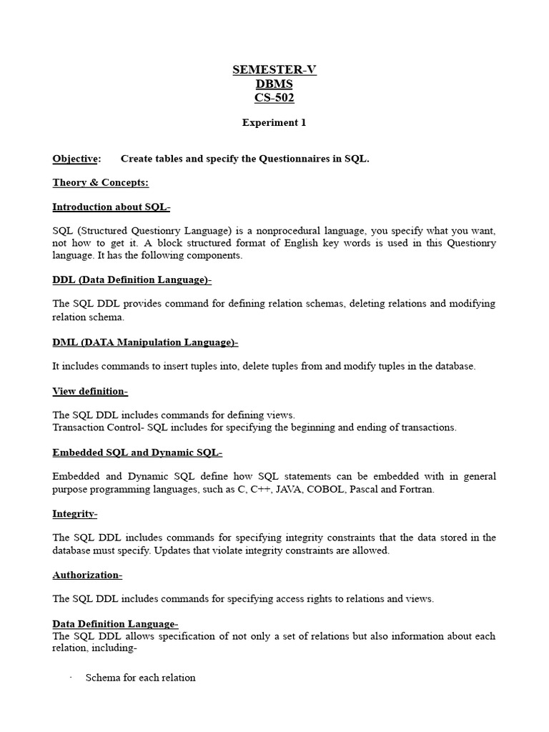 Cs-502 (DBMS) Lab Manual | PDF | Sql | Databases