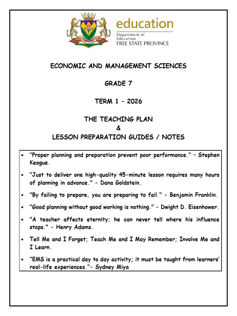Teaching Plan & Lesson Preparation Notes For Term 1 - 2026 | PDF ...