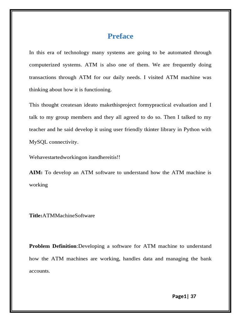 ATM Software Project Documentation | PDF | Banks | Cash
