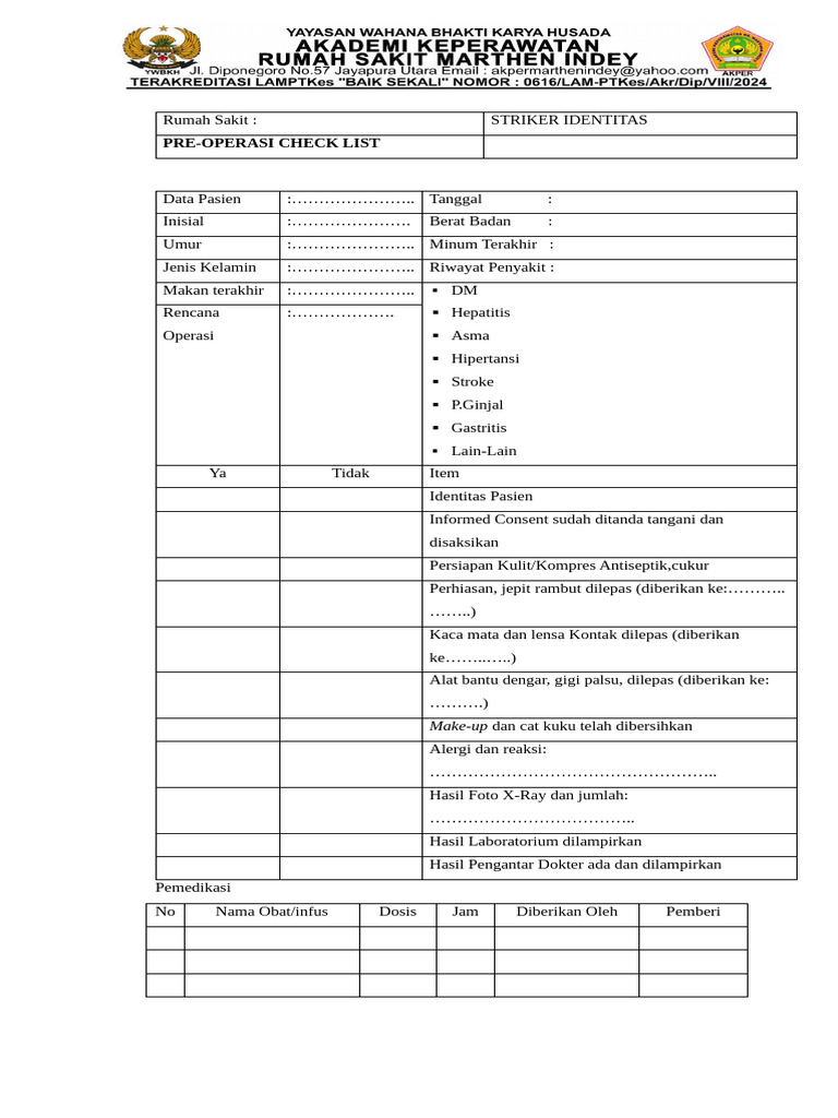Format Pre Op. Ceklist | PDF
