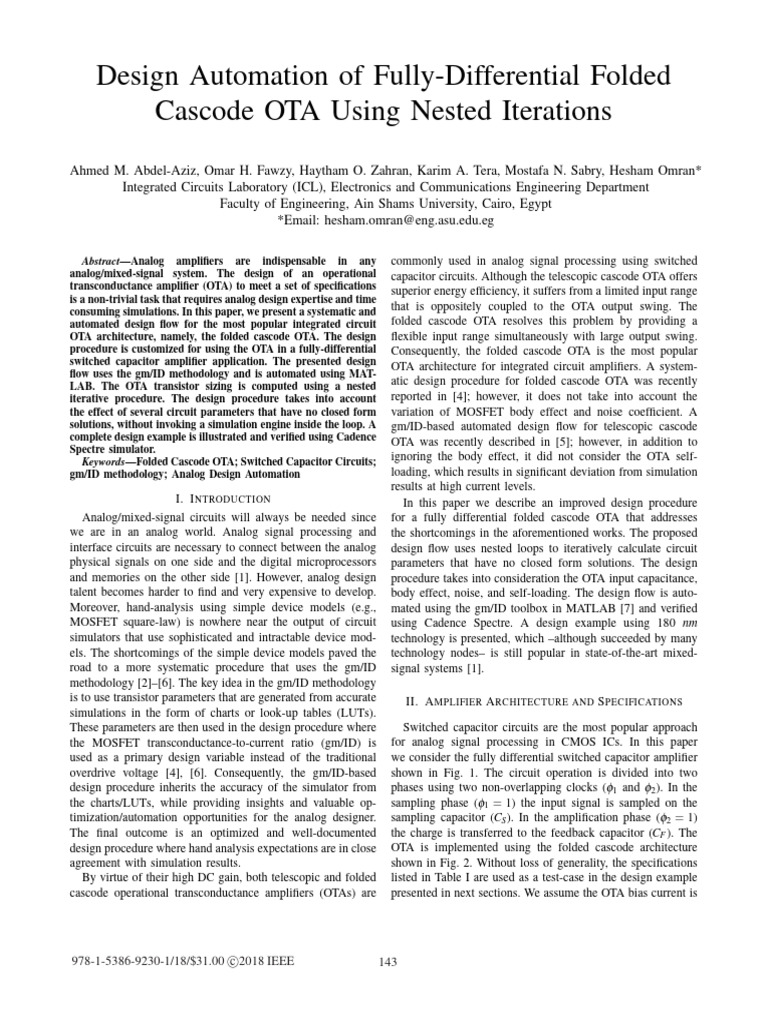Design Automation of Fully-Differential Folded Cascode OTA Using Nested ...