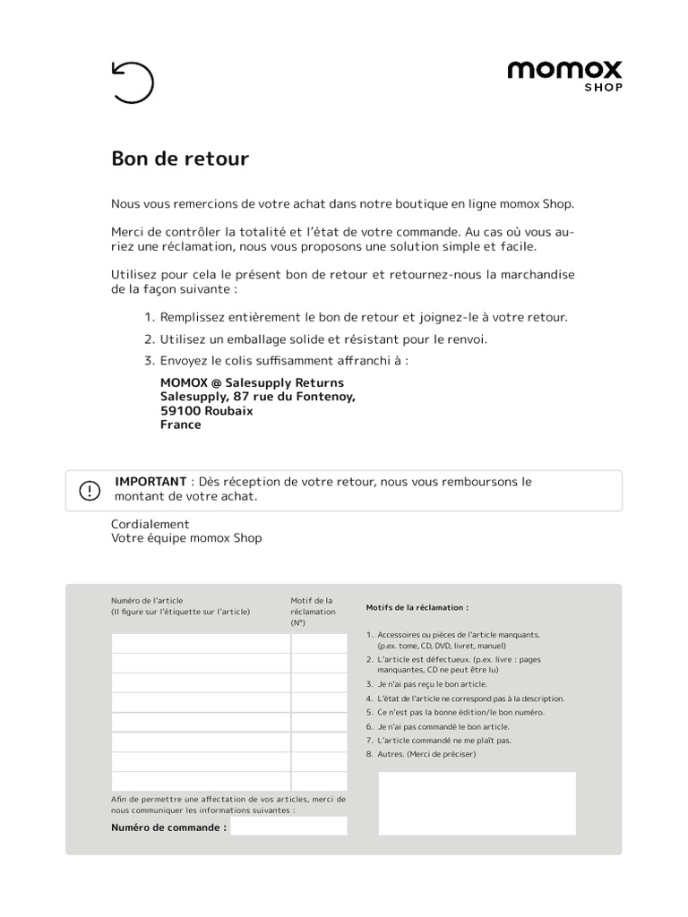 Bon de Retour | PDF