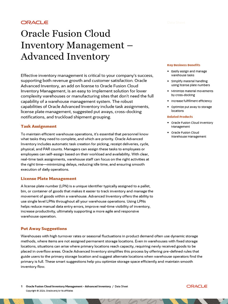 SCM Advance Inventory Datasheet | PDF | Warehouse | Inventory