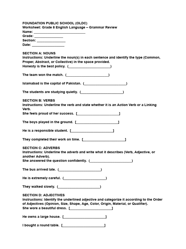 English Language Grade 8 Test Month 2026 | PDF | Adjective | Adverb
